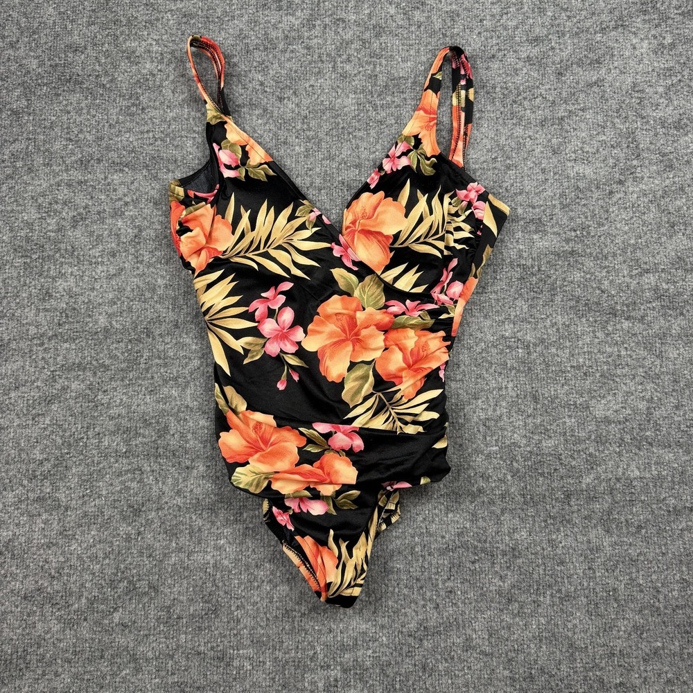 Trimshaper One Piece Swimsuit Size 14 Floral Ruched Molded Cups‎ Full Coverage